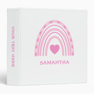 Modern Pink Rainbow Name School Binder