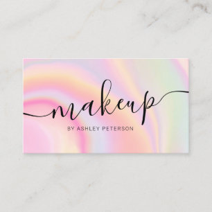 Modern pink rainbow unicorn marble script makeup business card
