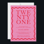 Modern Pink Red 21st Birthday Invitation<br><div class="desc">Modern 21st birthday invitation featuring elegant typography and minimalist design.</div>