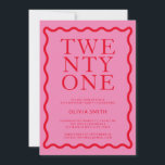 Modern Pink Red 21st Birthday Invitation<br><div class="desc">Modern 21st birthday invitation featuring elegant typography and minimalist design.</div>