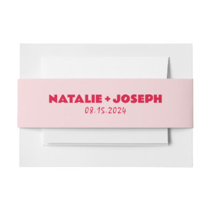 Modern Pink Red Bold Bright Retro Unique Wedding Invitation Belly Band