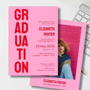 Modern pink & red bold font graduation Invitation