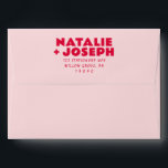 Modern Pink Red Bold Retro Bright Funky Wedding Envelope<br><div class="desc">A retro modern hand written bright colourful wedding envelope. Which features bold  bride and groom's names in red magenta colour. And  personalized return address .  On simple blush pale vintage colour background. Which suits the whole wedding suite.</div>