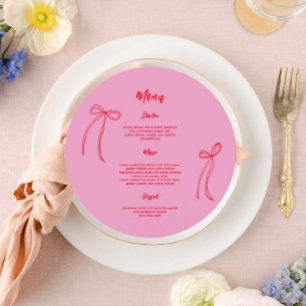 Modern Pink Red Bow Birthday Circular Menu