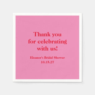 Modern Pink Red Custom Bridal Shower Thank You Napkin