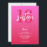 Modern Pink Red Elegant 16th Birthday Invitation<br><div class="desc">A simple modern 16th birthday invitation featuring elegant calligraphy script typography and minimalist design in pink and red colour.</div>
