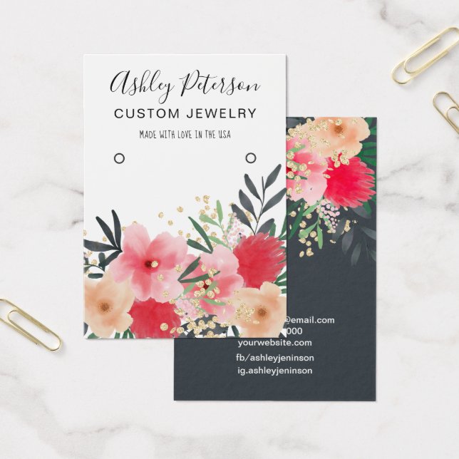 Modern pink red green floral gold earring display (Office)