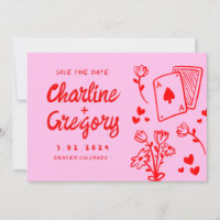 Modern Pink &Red Handwriting Wedding Save the Date