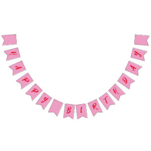 Modern Pink Red Happy Birthday Bunting Flag