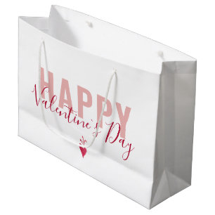 Modern Pink Red Happy Valentine`s Day Script Large Gift Bag