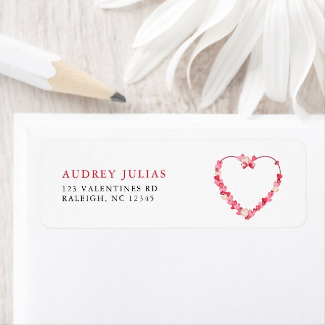 Modern Pink Red Hearts Baby Shower Return Address (Insitu)