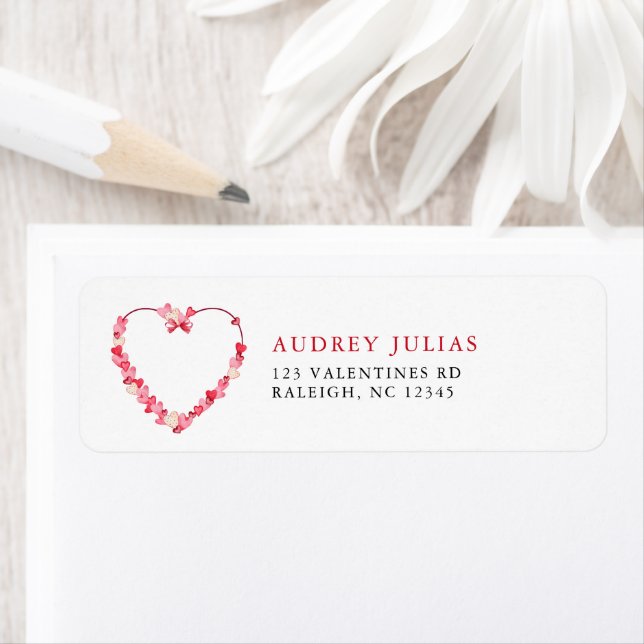 Modern Pink Red Hearts Baby Shower Return Address (Insitu)