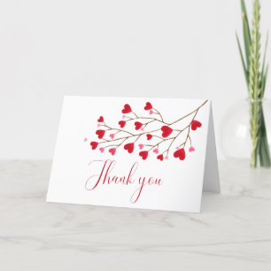 Modern Pink Red Hearts Baby Shower Thank You Card