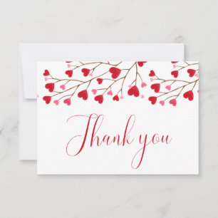 Modern Pink Red Hearts Baby Shower Thank You Card