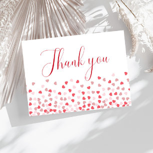 Modern Pink Red Hearts Baby Shower  Thank You Card