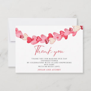 Modern Pink Red Hearts Baby Shower  Thank You Card
