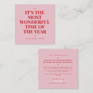 Modern pink red holiday business thank you  square business card