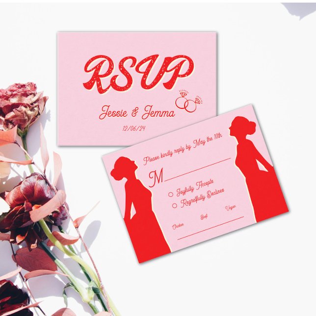 Modern Pink & Red Lesbian Wedding RSVP  (Creator Uploaded)