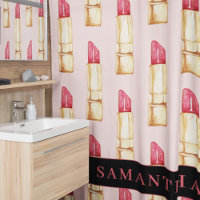 Modern Pink & Red Lipstick Pattern Girly With Name