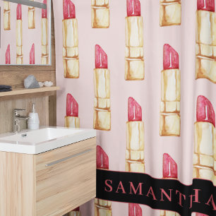 Modern Pink & Red Lipstick Pattern Girly With Name