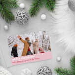 Modern Pink Red Merry Christmas Wide Photo Holiday Card<br><div class="desc">Christmas card personalized with a wide photo. A pink border at the bottom of the holiday card with merry christmas written in chunky but elegant white letters,  and a holiday greeting in red brush script.</div>