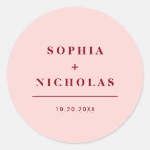 Modern Pink & Red Minimal Elegant Wedding Classic Round Sticker