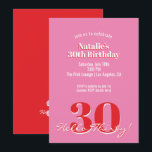 Modern Pink Red Minimalist 30th Birthday Invitation<br><div class="desc">Modern Pink Red Minimalist 30th Birthday Invitation Celebrate turning thirty in style with this modern pink retro 30th birthday invitation. Designed with clean typography and minimal layout, this chic template is perfect for the modern birthday girl who loves simple yet stylish design. Personalize with your name, party details, and RSVP...</div>