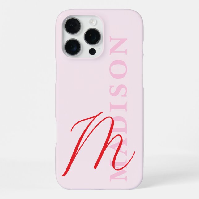 Modern Pink Red Minimalist Initial Monogram iPhone Case (Back)