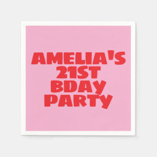 Modern Pink Red Photo Playful Bold Birthday 21st Napkin