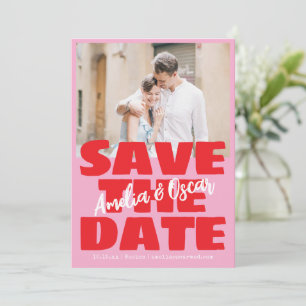 Modern Pink Red Photo Playful Bold Modern Save The Date