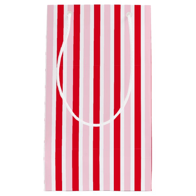 Modern Pink Red Striped Christmas Small Gift Bag (Front)