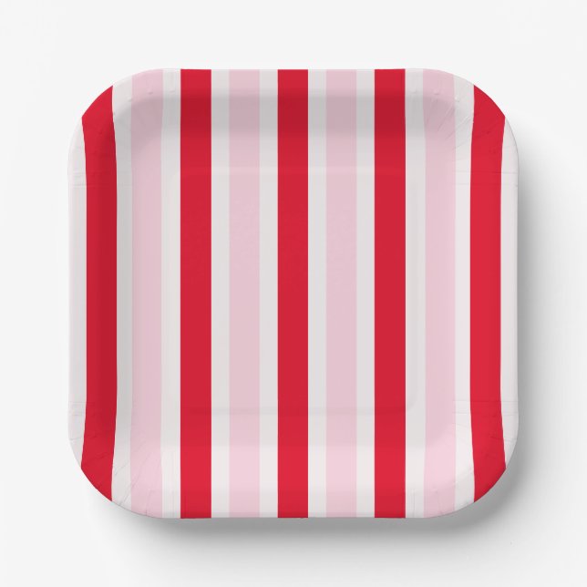 Modern Pink Red Stripes Christmas Paper Plate (Front)