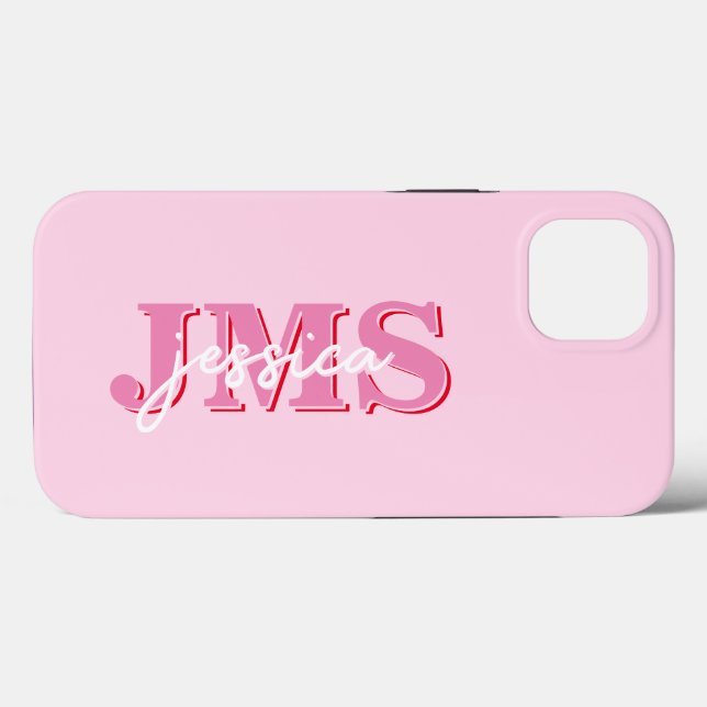 Modern Pink Red Three Letter Initial Monogram Case-Mate iPhone Case (Back (Horizontal))