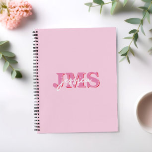 Modern Pink Red Three Letter Initial Monogram Notebook