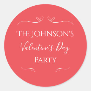 Modern Pink Red Valentines Day Party Classic Round Sticker