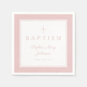 Modern Pink Religius Cross Girl Baptism Napkin