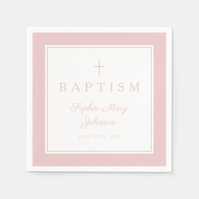 Modern Pink Religius Cross Girl Baptism Napkin (Front)