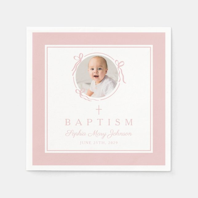 Modern Pink Religius Cross Girl Baptism Napkin (Front)