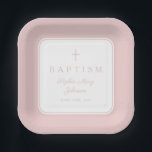 Modern Pink Religius Cross Girl Baptism Paper Plate<br><div class="desc">Modern Pink Religius Cross Girl Baptism Square Paper Plates.</div>