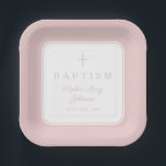 Modern Pink Religius Cross Girl Baptism Paper Plate<br><div class="desc">Modern Pink Religius Cross Girl Baptism Square Paper Plates.</div>