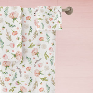 Modern Pink Rose Bud Flower Pattern Bath Towel Set