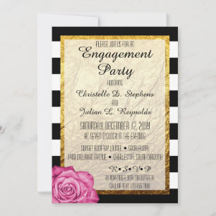 Modern Pink Rose Faux Gold Foil Engagement Party Invitation