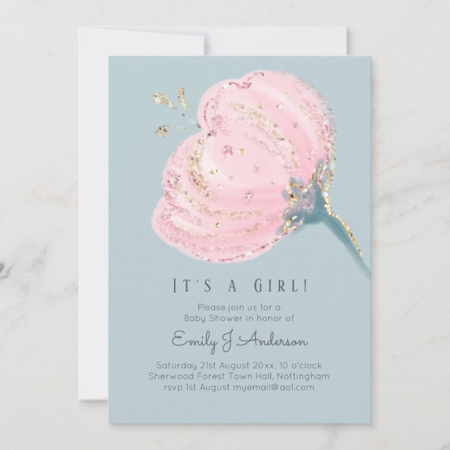 Modern Pink Rose Glitter Its A Girl Baby Shower (Front)