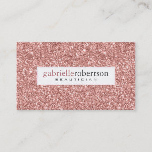 Modern Pink Rose Glitter Texture White Accents Business Card