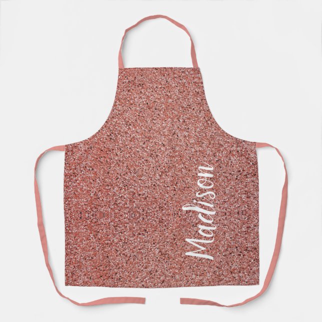 Modern Pink Rose Gold Glitter Chic Personalized Apron (Front)