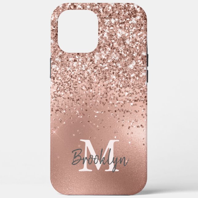 Modern Pink Rose Gold Glitter Confetti Monogrammed Case-Mate iPhone Case (Back)