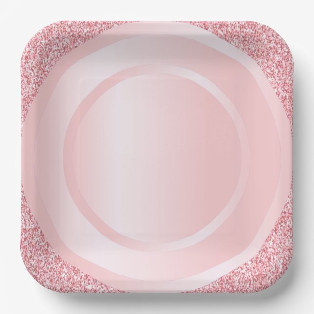 Modern Pink Rose Gold Glitter Trendy Elegant Colou Paper Plate (Front)