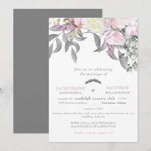 Modern Pink Rose & Grey Eucalyptus Website Wedding Invitation