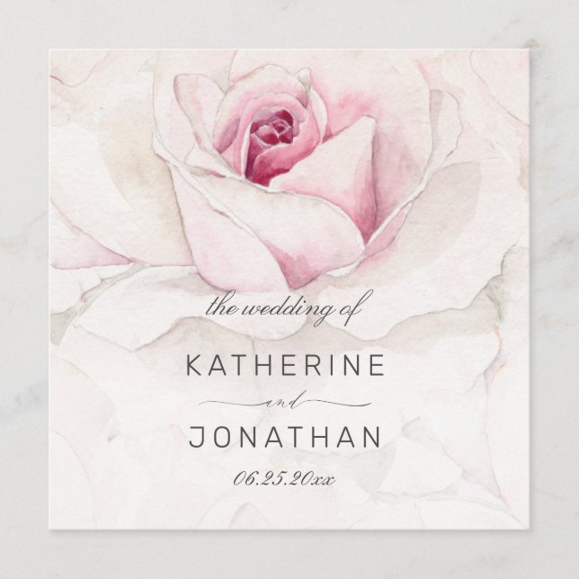 Modern Pink Rose Watercolor Floral Wedding Program (Front)