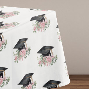 Modern Pink Roses Black Grad Cap Graduation Tablecloth
